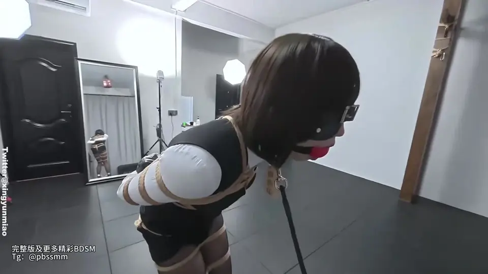 制服绑得严严实实，股绳勒进下体，充气肛塞塞紧。口球蒙眼项圈牵着走，脚铐拖地声刺耳。套上塑料袋那一刻，呼吸被彻底剥夺，挣扎全在绳子里。上司对下属的支配感拉满，全程不松绑，窒息高潮到痉挛。这种玩法不多见，存了慢慢品。